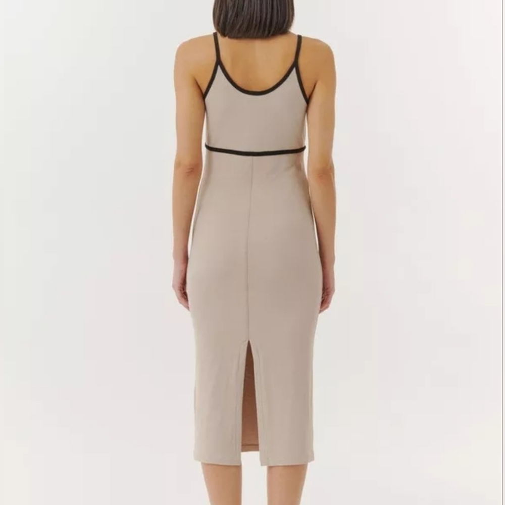 ATM Anthony Thomas Melillo Tan Modal Rib Cami Dress with Black Contrast Trim-XS - Picture 2 of 12